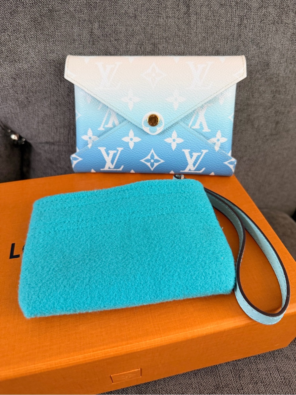 Louis Vuitton Blue Gradient Monogram Envelope Wallet with Turquoise Pouch